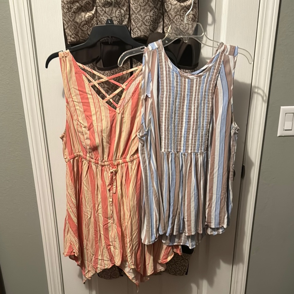 Striped Sleeveless Tops - Pink and Blue